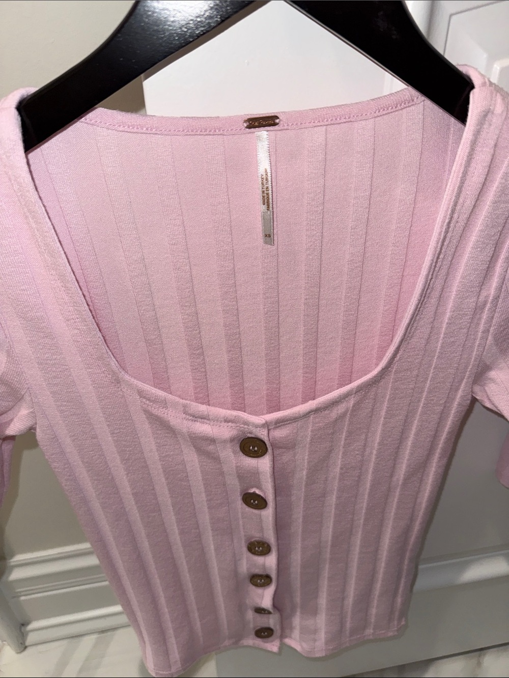 Free People Light Pink Ribbed Button-Front Top - Picture 3 of 4